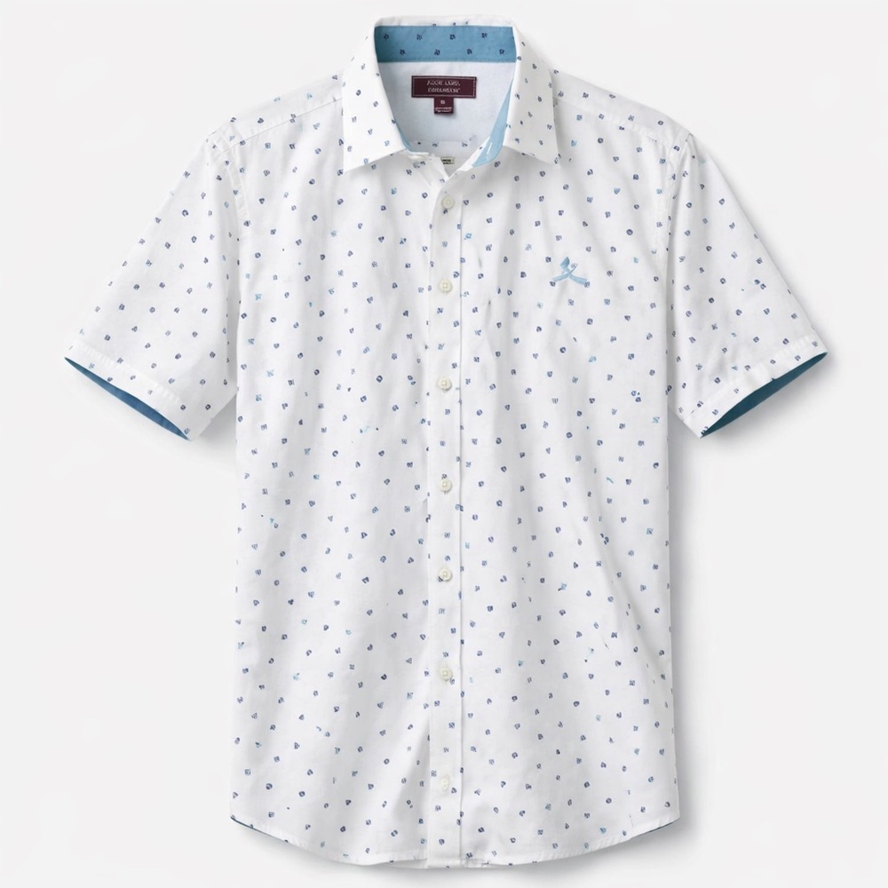 croft & barrow White Short-Sleeve Button-Down with Blue Micro Print and Guitars